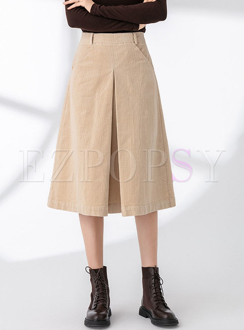 High Waisted A Line Solid Skirt