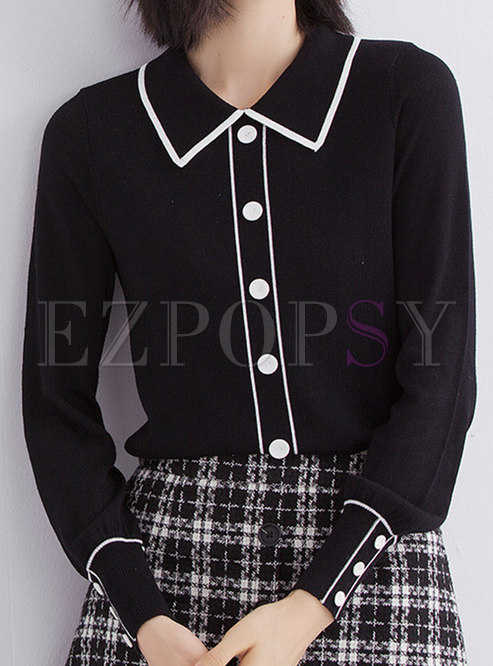 Lapel Pullover Single-breasted Slim Sweater