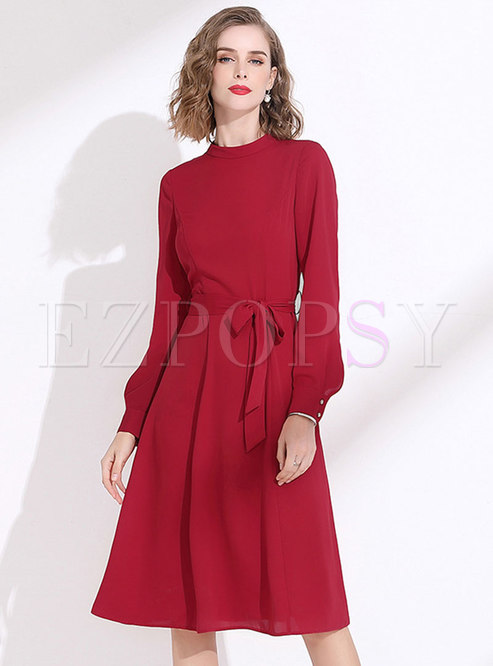 Dresses | Skater Dresses | Red Lantern Sleeve A Line Chiffon Dress