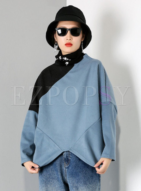 Color-blocked Pullover Plus Size Sweatshirt
