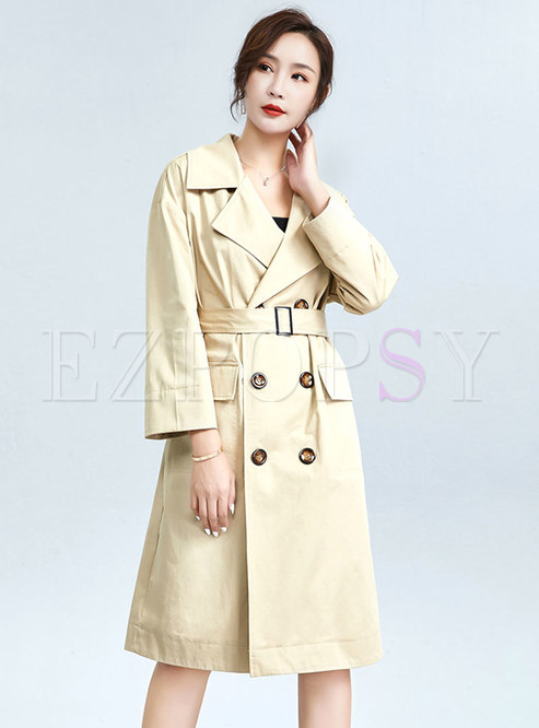 Notched Double-breasted Straight Trench Coat