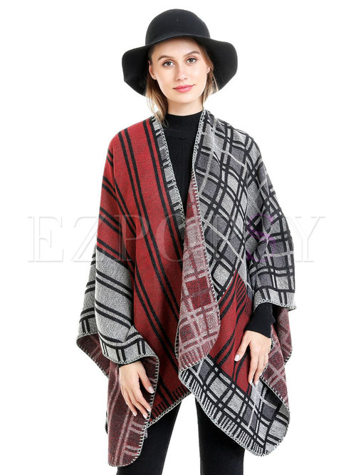 Color-blocked Striped Patchwork Plaid Shawl Scarf