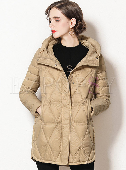 Hooded Solid Straight Down Coat