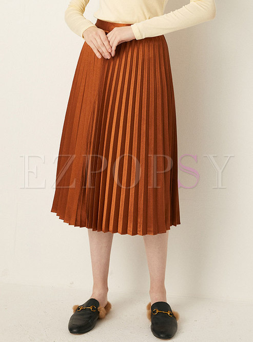 High Waisted A Line Solid Midi Skirt