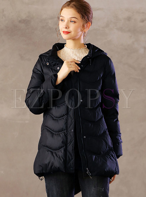 Hooded Mid-length Solid Duck Down Coat