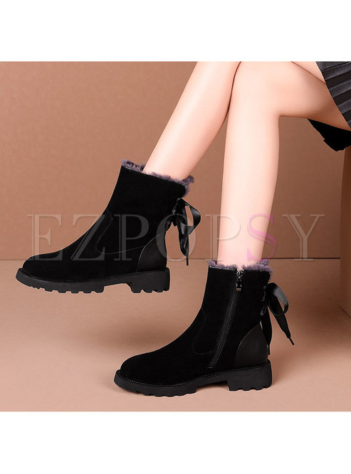Rounded Toe Short Plush Ankle Boots