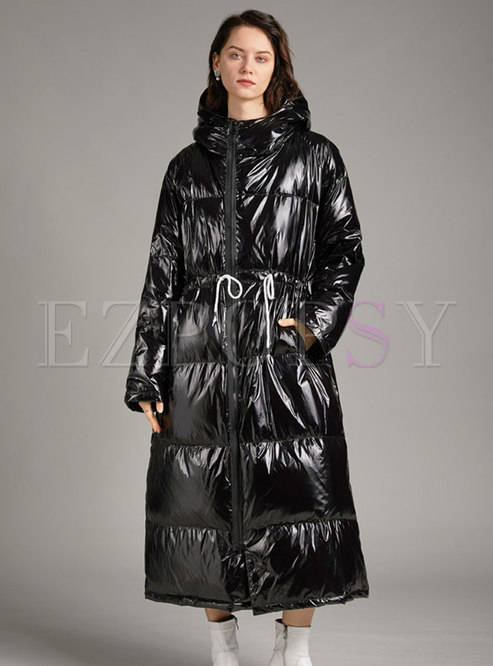 Outwear | Down Coats | Removable Hooded Drawstring Long Puffer Coat