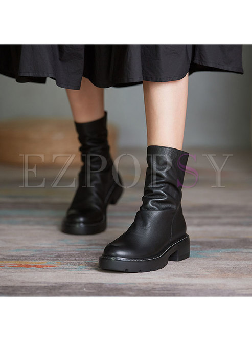Rounded Toe Ruched Platform Short Boots