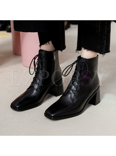 Square Toe Chunky Heel Ankle Boots