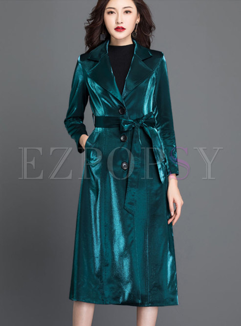 Lapel Single-breasted A Line Long Trench Coat