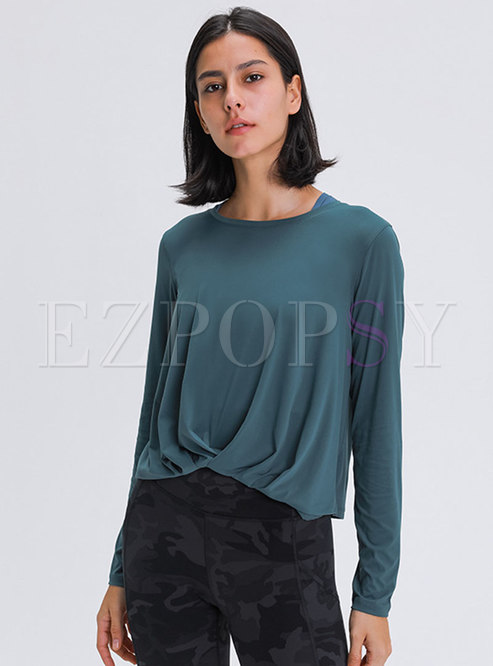 Crew Neck Pullover Ruched Sport Top