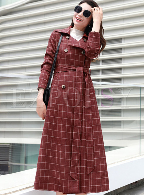 Plaid A Line Double-breasted Trench Coat
