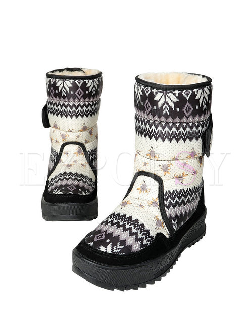 Rounded Toe Print Non-slip Short Boots