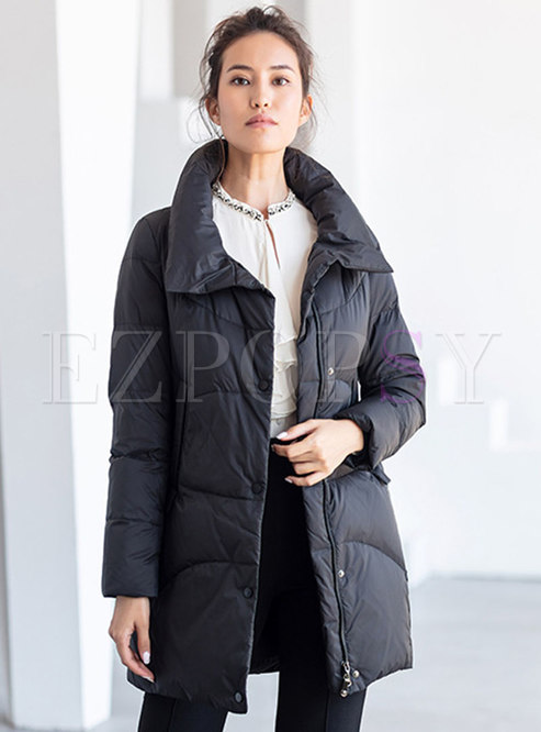 Solid Straight Mid-length Puffer Coat