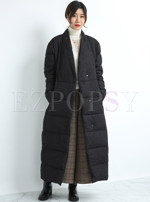 Black Single-breasted Straight Puffer Coat
