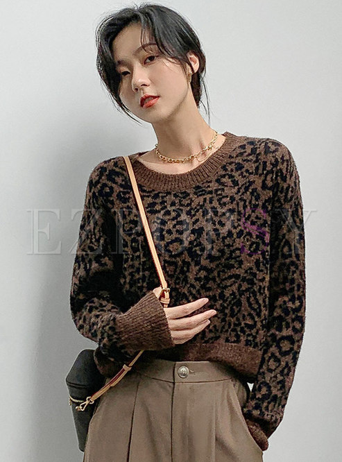 Pullover Leopard Print Loose Sweater