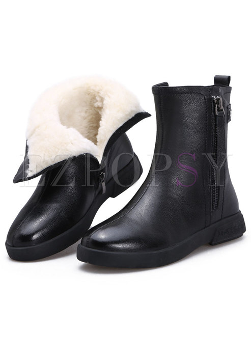 Rounded Toe Wool Flat Short Snow Boots
