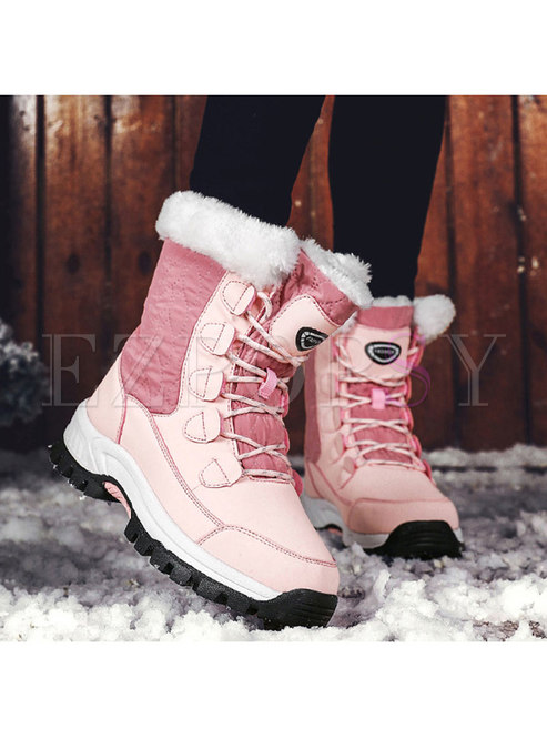 Plush Patchwork Rounded Toe Short Snow Boots