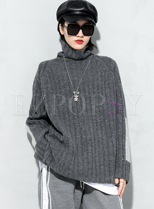 Turtleneck Pullover Color-blocked Sweater
