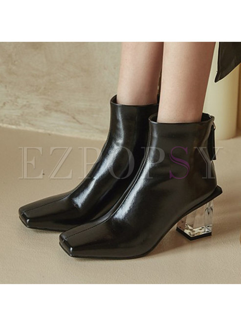 Square Toe Transparent Block Heel Boots