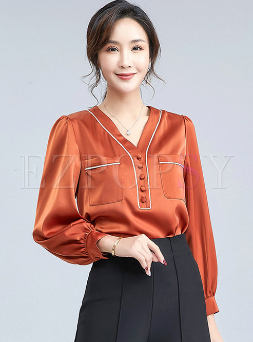 Tops | Blouses | Lantern Sleeve Pullover Chiffon Blouse