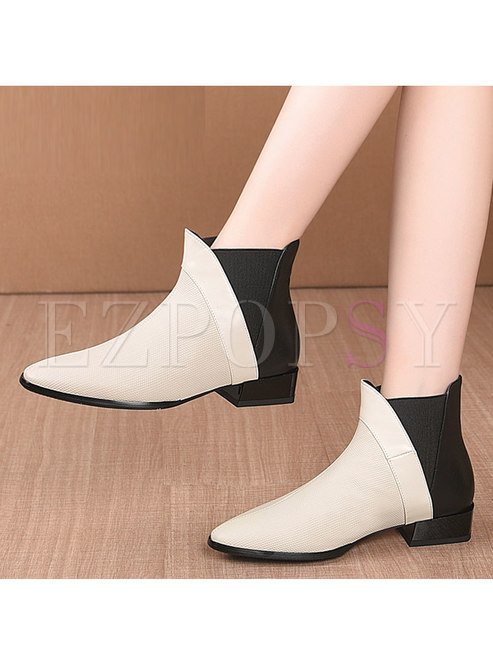 Pointed Toe Color-blocked Chunky Heel Ankle Boots