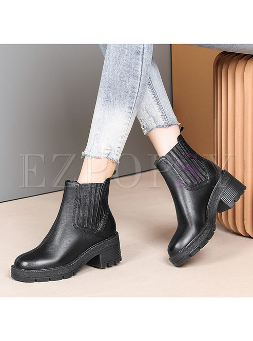 Rounded Toe Low Chunky Heel Ankle Boots