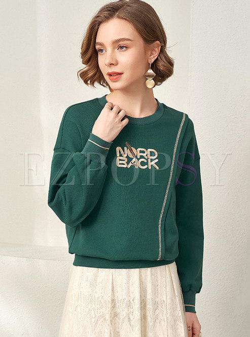 Letter Embroidered Pullover Casual Sweatshirt