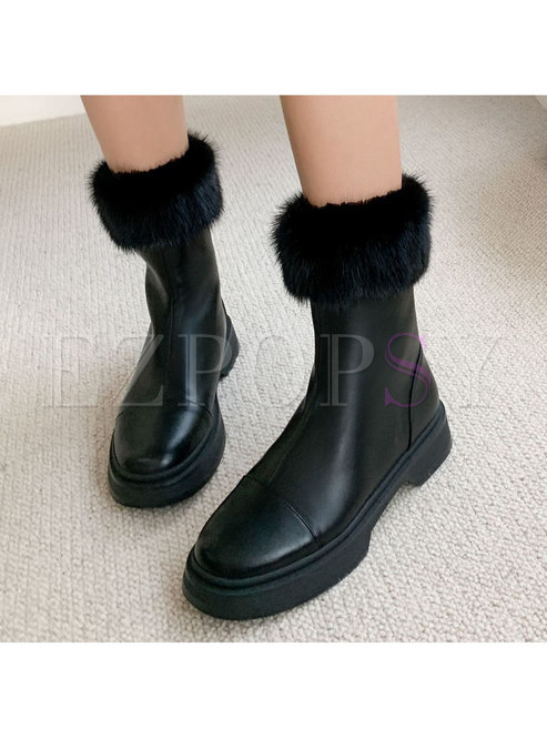 Rounded Toe Plush Patchwork Short Boots