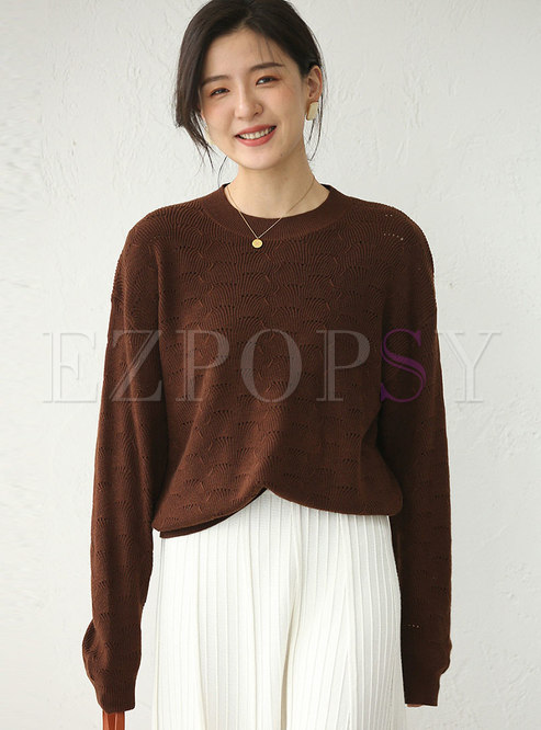 Solid Pullover Openwork Loose Sweater