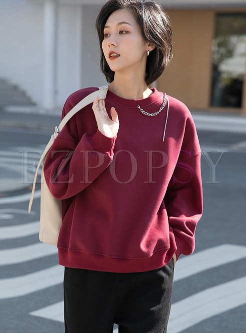 Casual Pullover Loose Sweatshirt With Chain