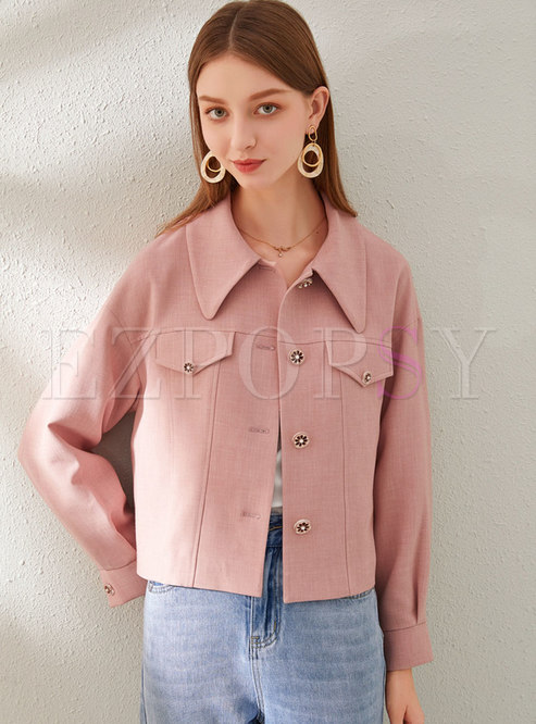 Pink Lapel Single-breasted Short Jacket