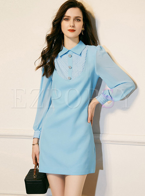 Lapel Long Sleeve Jacquard Slim Mini Dress