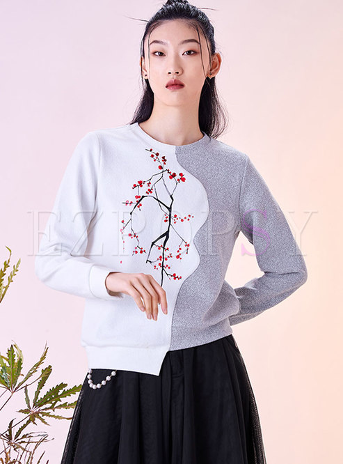 Casual Asymmetric Print Pullover Sweatshirt