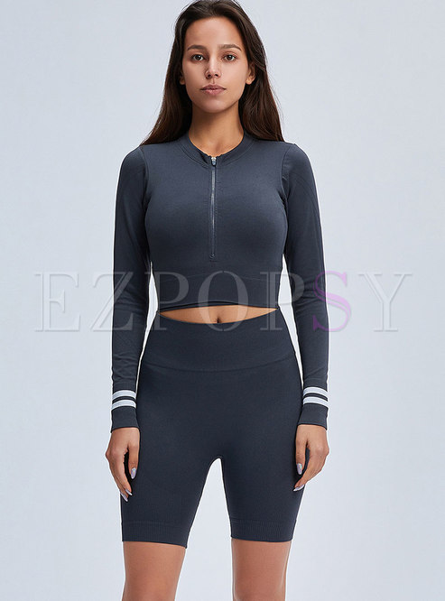 Crew Neck Color-blocked Tight Yoga Tracksuit