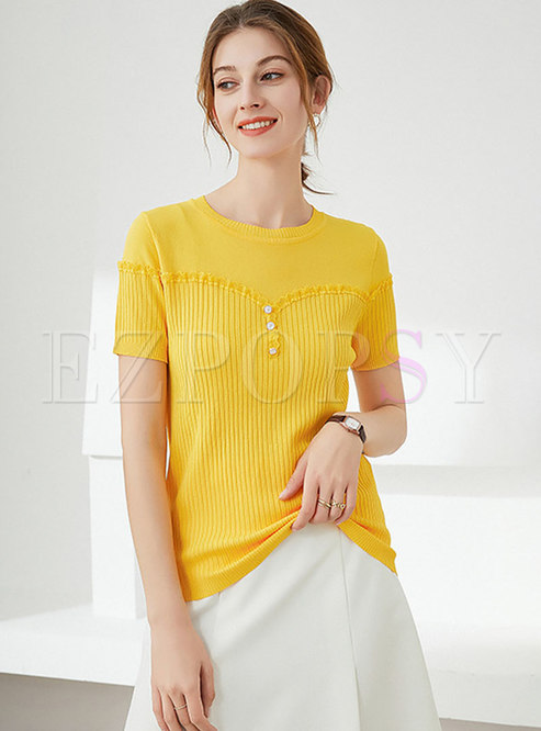 Solid Pullover Short Sleeve Knit Top