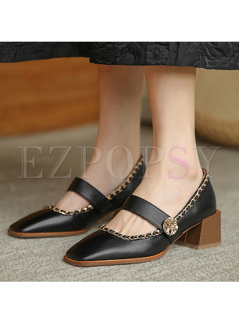 Square Toe Block Heel Low-fronted Shoes