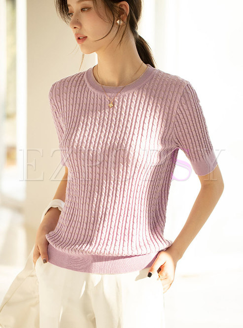 Crew Neck Pullover Slim Ribbed Knit Top