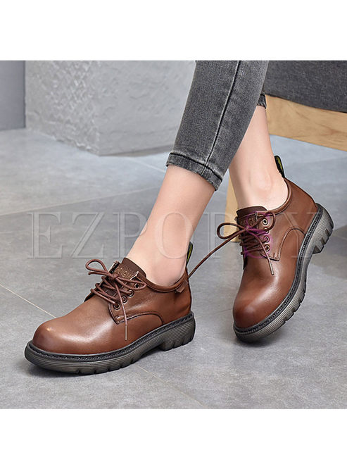 Rounded Toe Lace-up Platform Daily Shoes