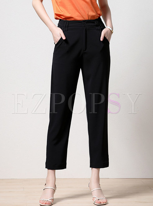 Brief Solid Casual Harem Cropped Pants