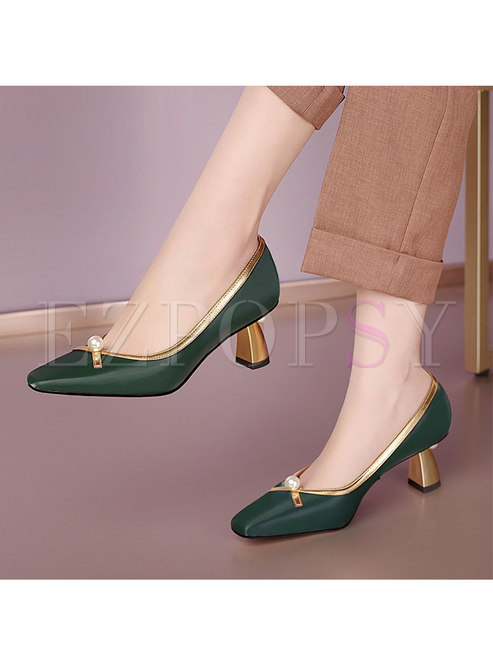 Square Toe Low-fronted Pearl Daily Heels