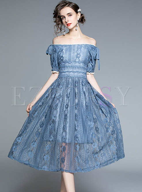 Off-the-shoulder Empire Waist Lace Bridesmaid Dress