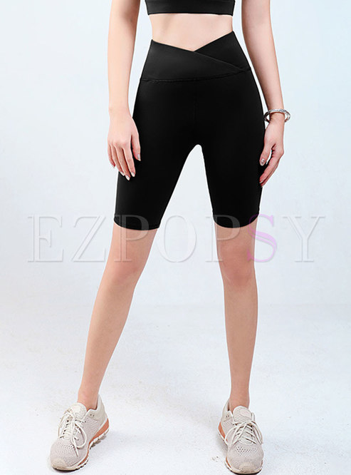High Waisted Solid Breathable Yoga Shorts