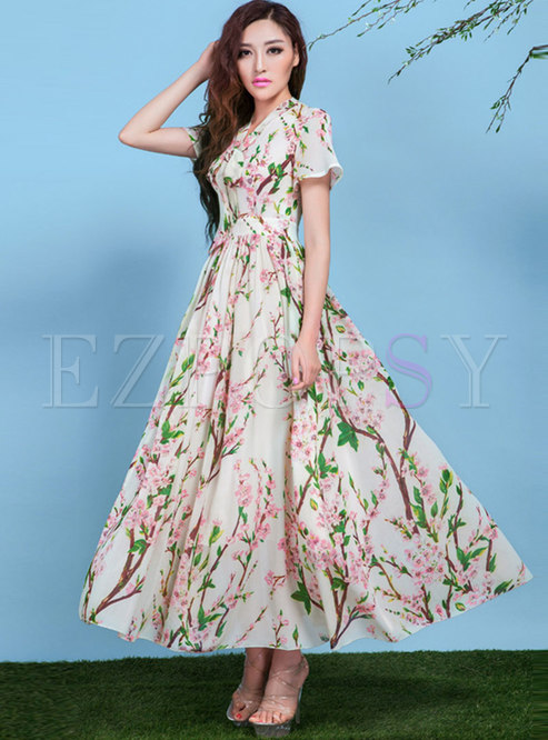 Dresses | Maxi Dresses | Boho Bowknot Ribbon Print Big Hem Maxi Dress