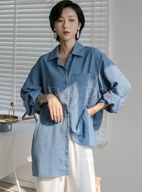 Casual Turn-down Collar Single-breasted Blouse