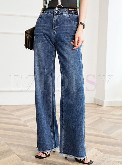 High Waisted Rough Selvedge Wide Leg Jeans