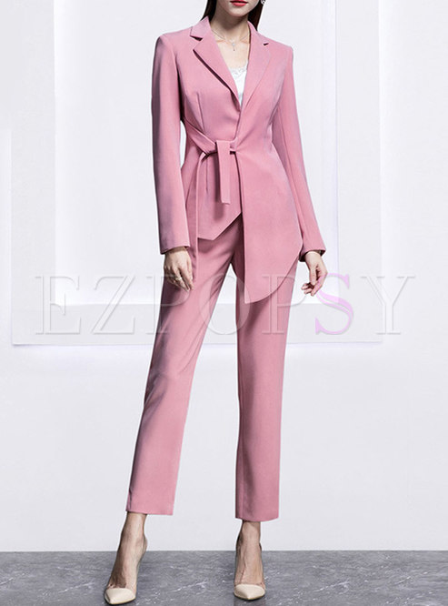 Work Asymmetric Blazer & High Waisted Dress Pant Suits