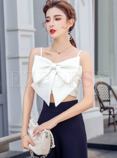 Sexy White Bowknot Patchwork Short Cami