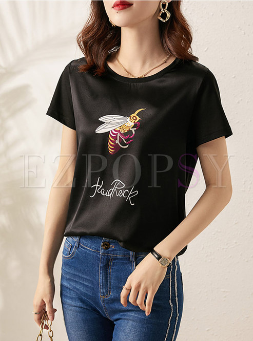 Brief Crew Neck Pullover Bee Print T-shirt