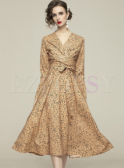 Long Sleeve Leopard Ruched Midi Dress